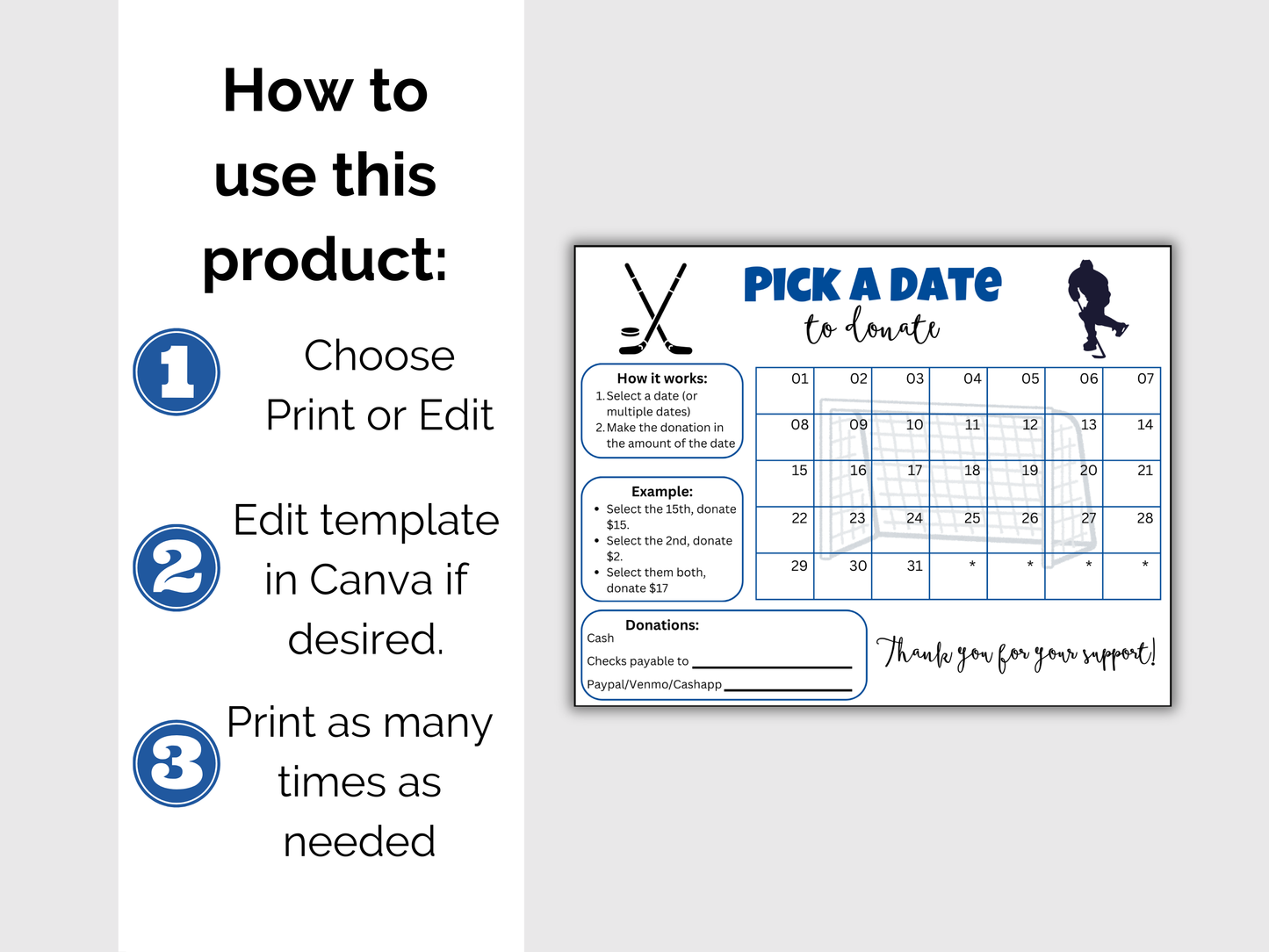 Editable Hockey Pick A Date