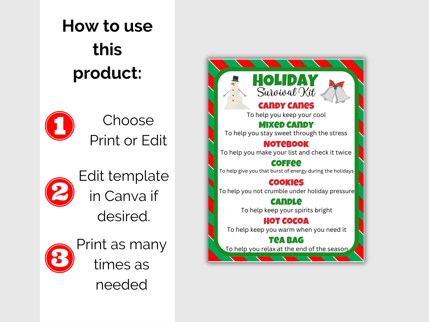 Holiday Survival Kit (Editable)