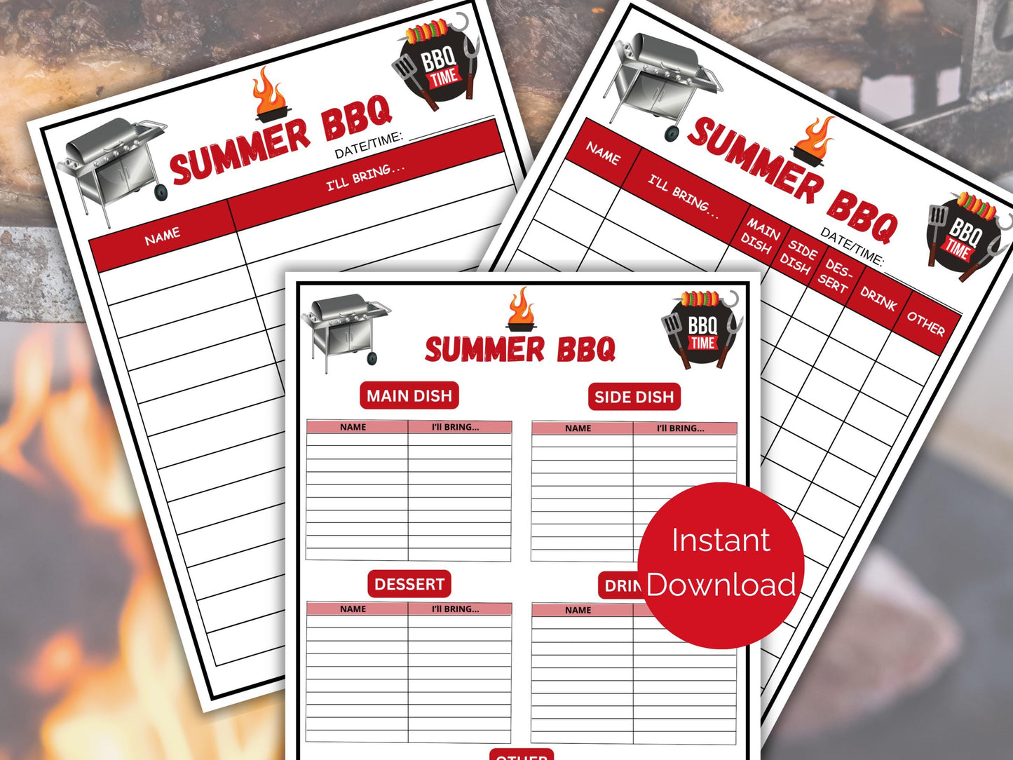 Summer BBQ Sign Up Sheet