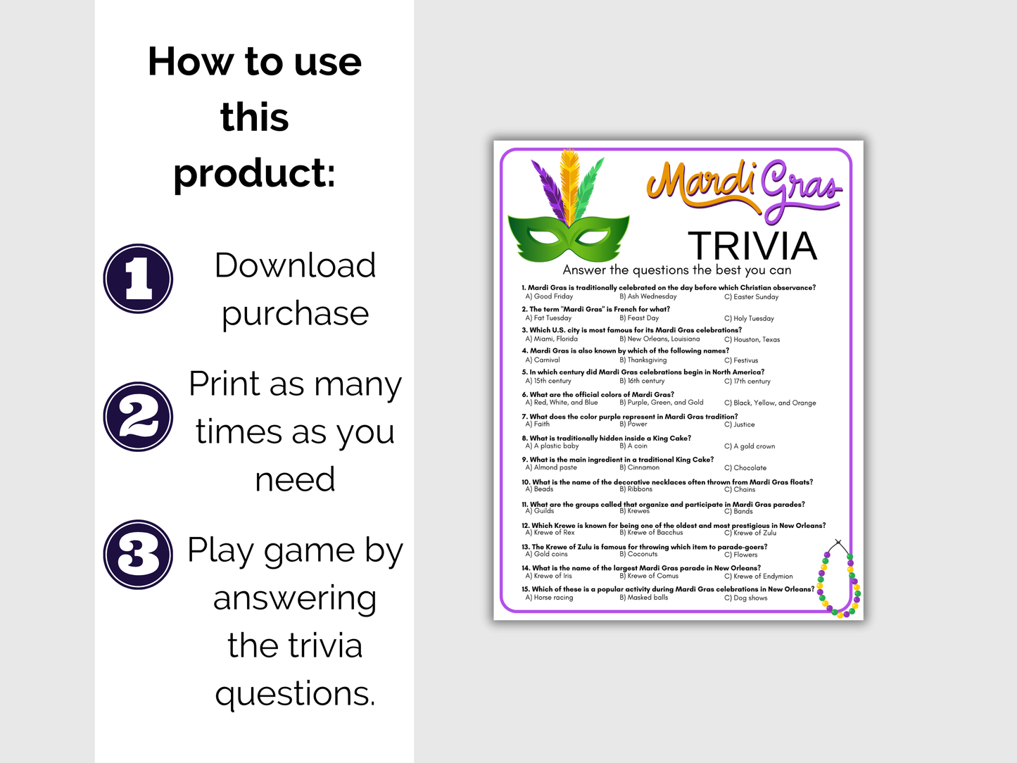 Mardi Gras Trivia Game