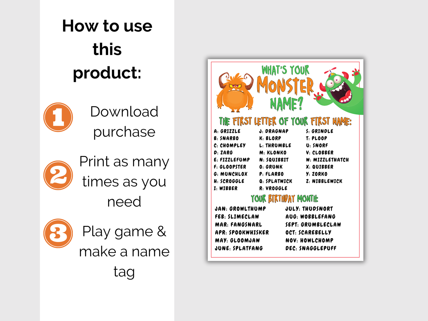What's Your Monster Name Game + Name Tags