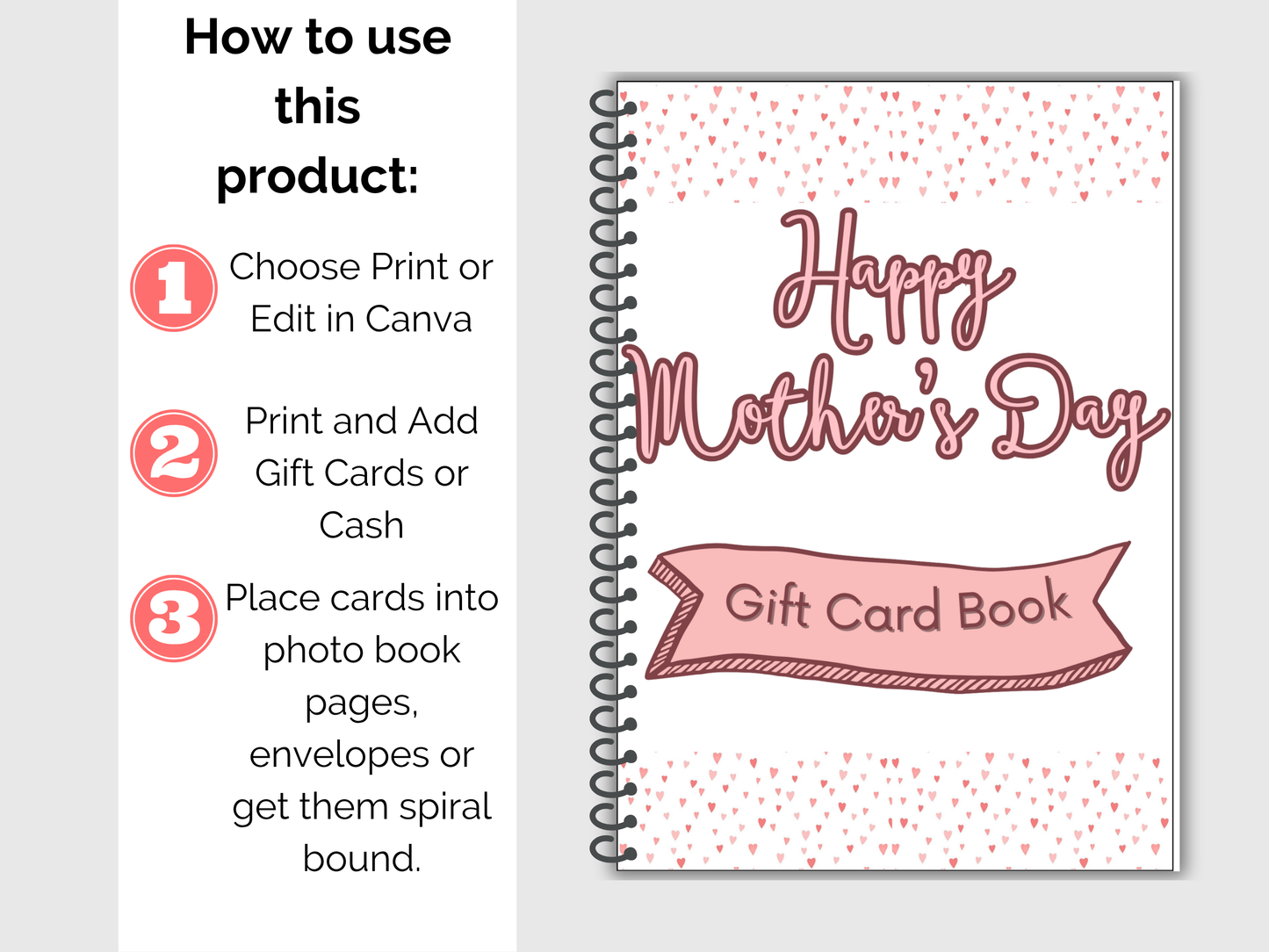 Mothers Day Gift Card Book Editable or Printable