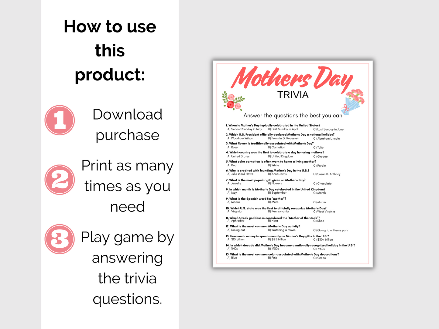 Mothers Day Trivia Game