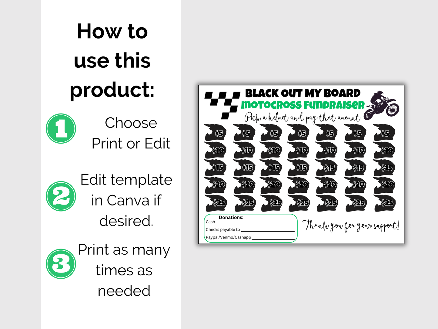 Editable Motocross Black Out My Board Fundraiser