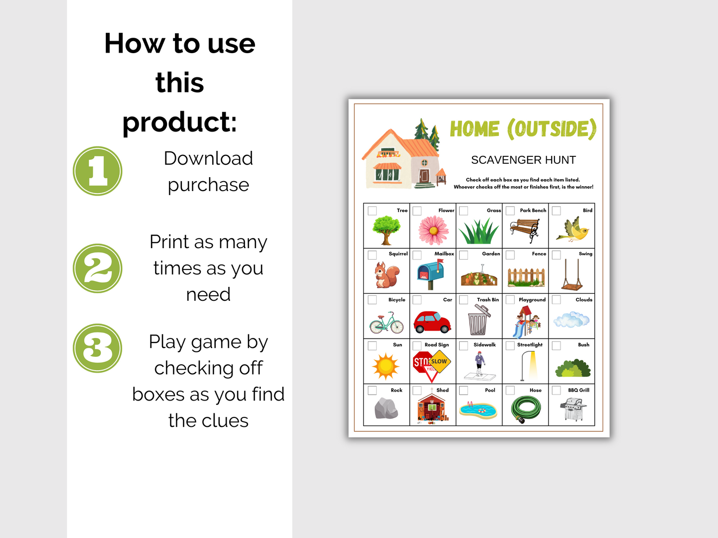 Outdoor Home Scavenger Hunt for kids