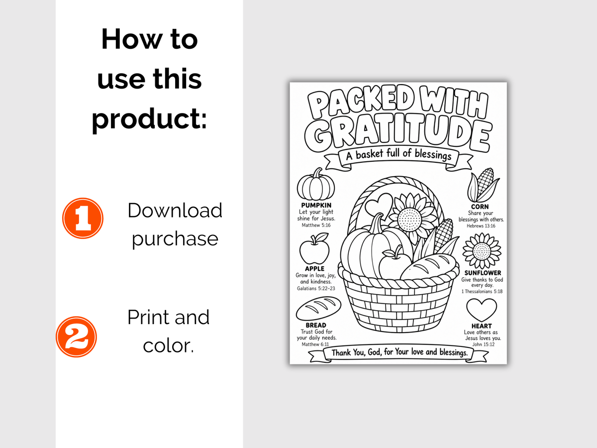 Packed with Gratitude Christian Thanksgiving Coloring Page