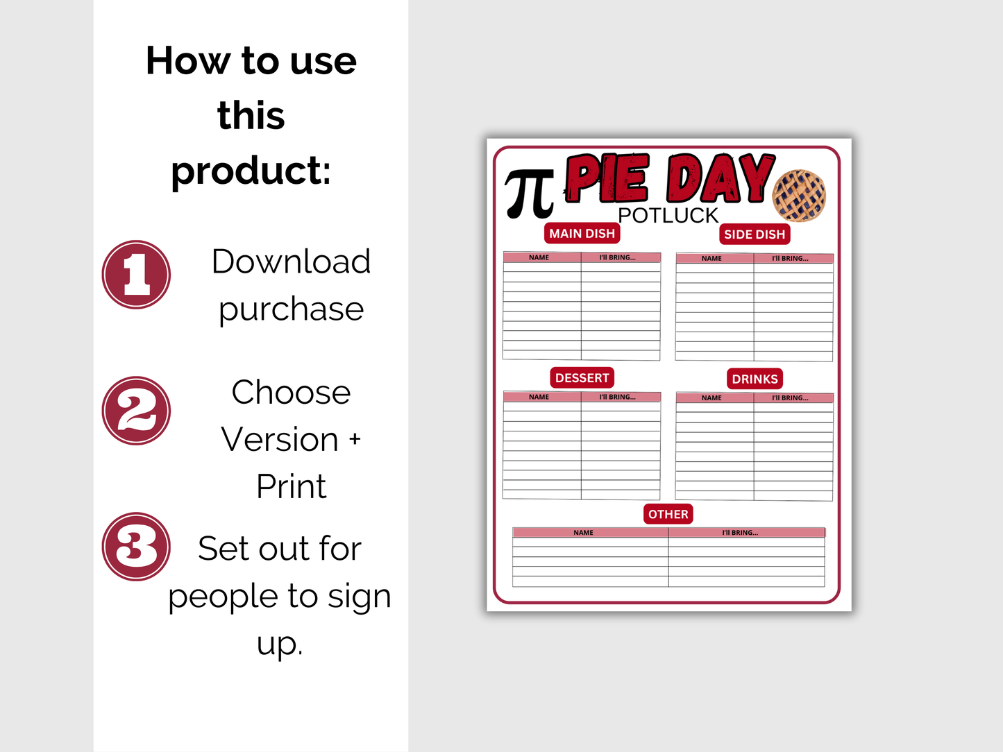 Pi Day Potluck Sign Up Sheet
