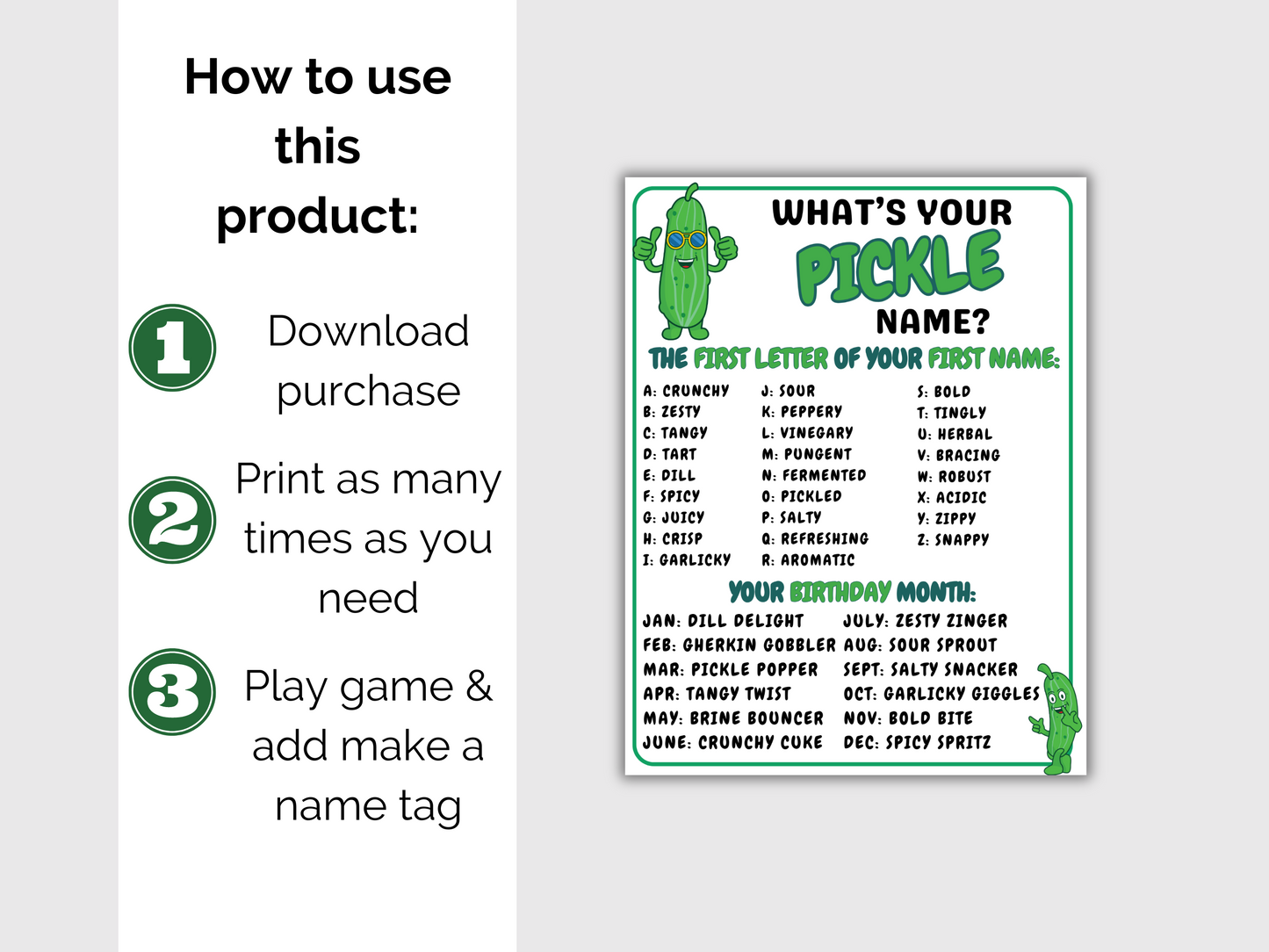 What's Your Pickle Name Game + Name Tags