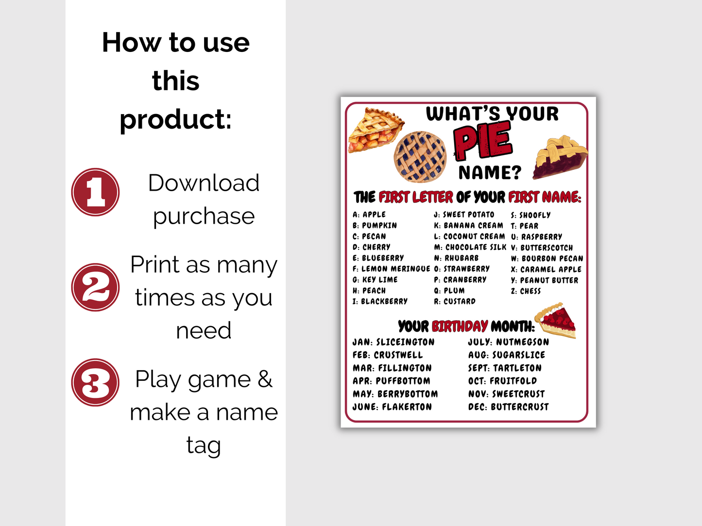 What's Your Pie Name Game + Name Tags
