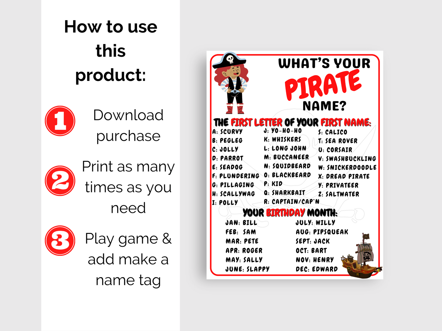 What's Your Pirate Name Game + Name Tags