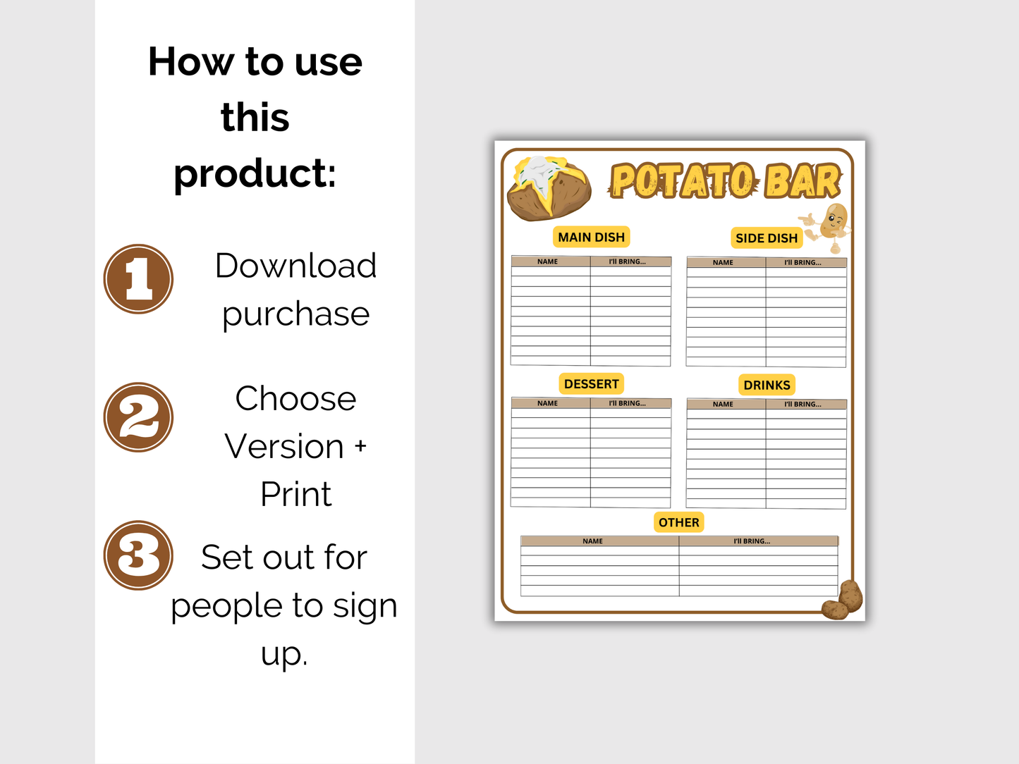 Baked Potato Potluck Sign Up Sheet