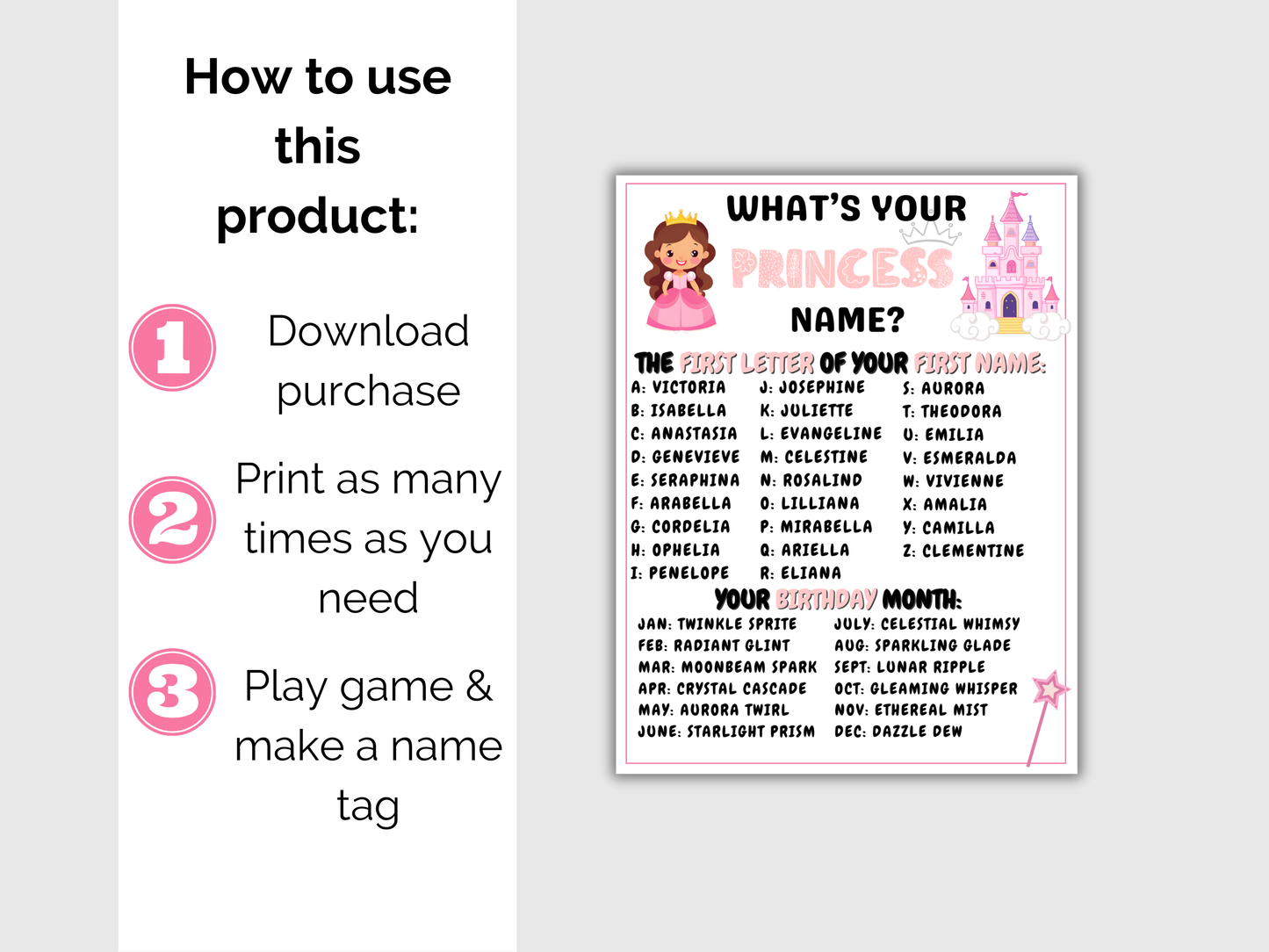 What's Your Princess Name Game + Name Tags