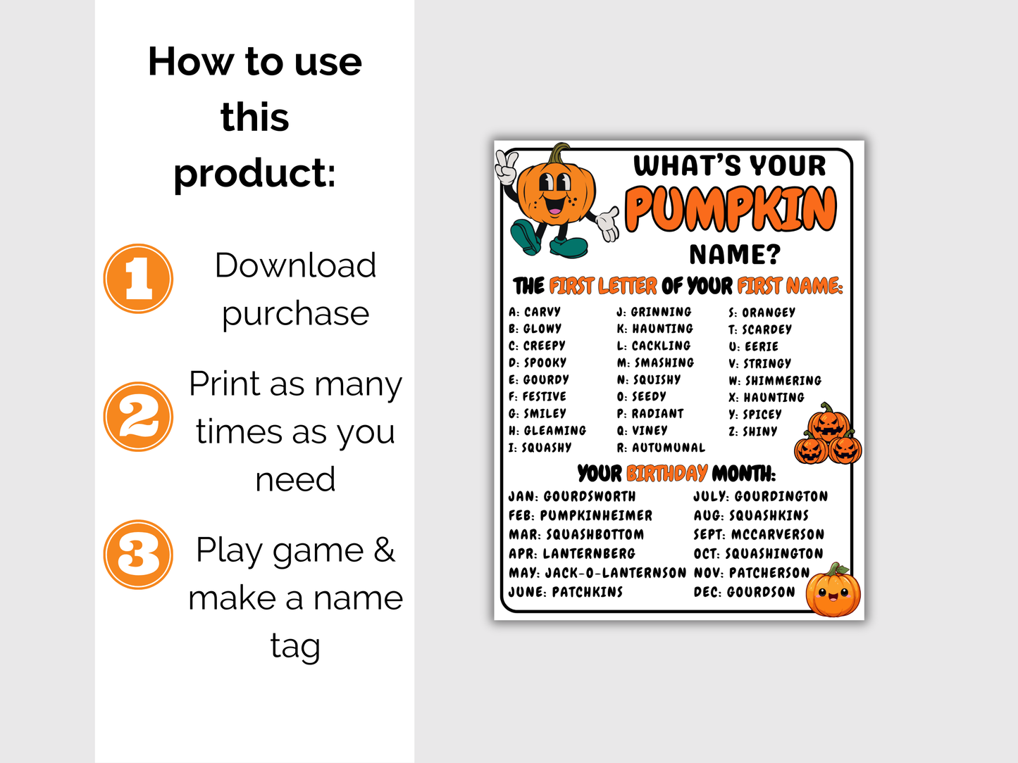 What's Your Pumpkin Name Game + Name Tags