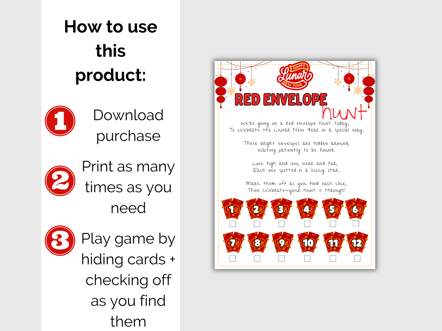 Red Envelope Scavenger Hunt for kids