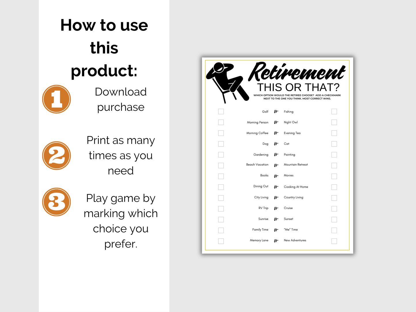 Retirement This or That Game