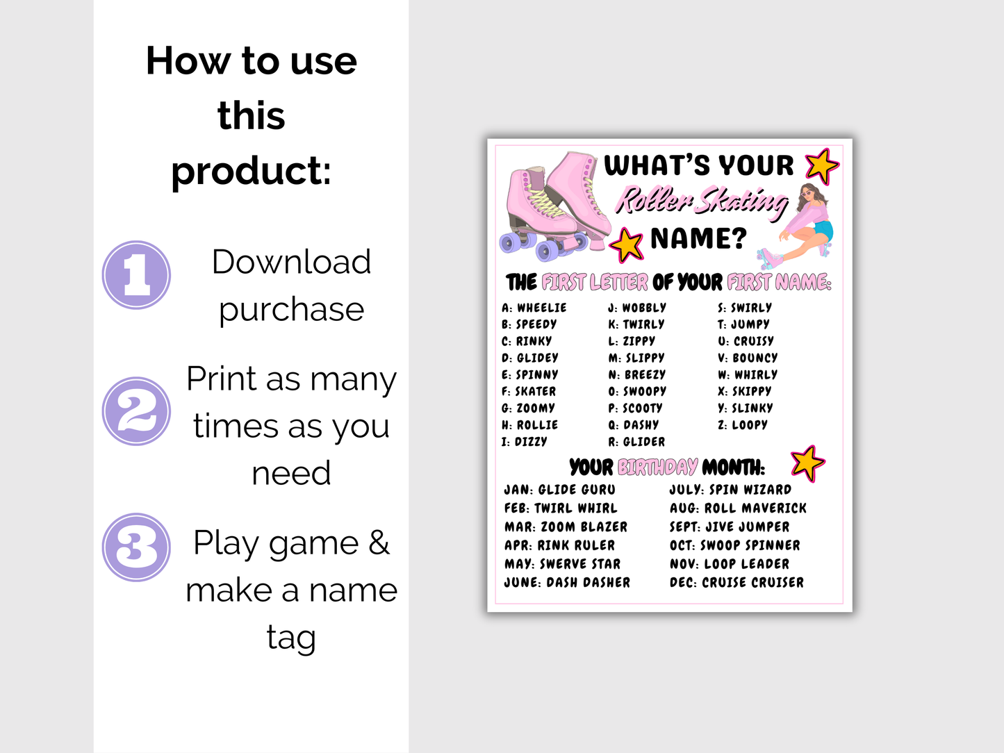 What's Your Roller Skating Name Game + Name Tags