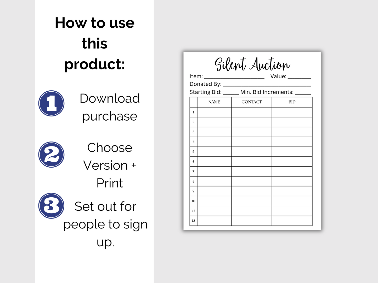 Editable Silent Auction Bid Sheet