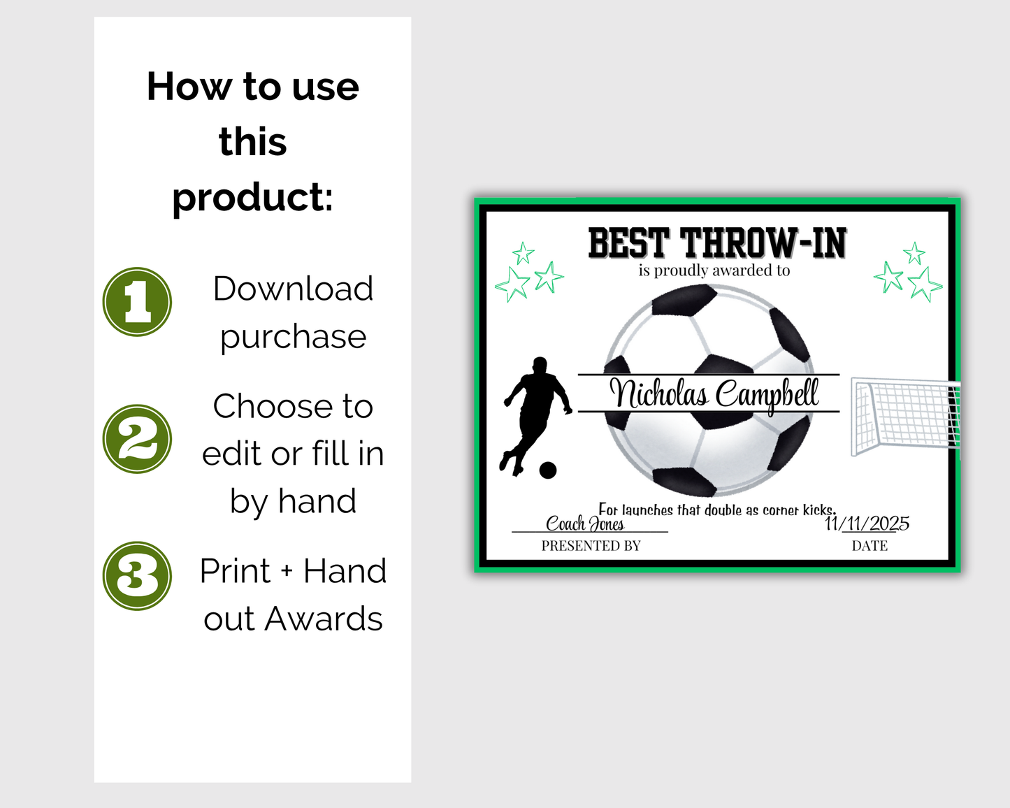 Editable Soccer Award Certificates