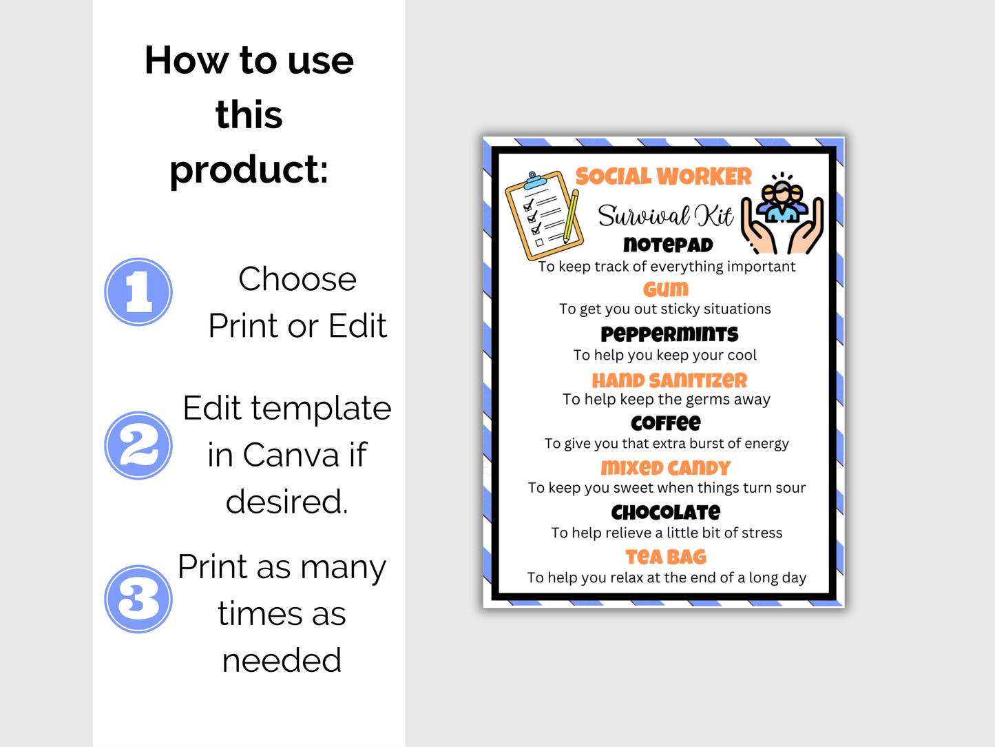 Editable Social Worker Survival Kit Gift