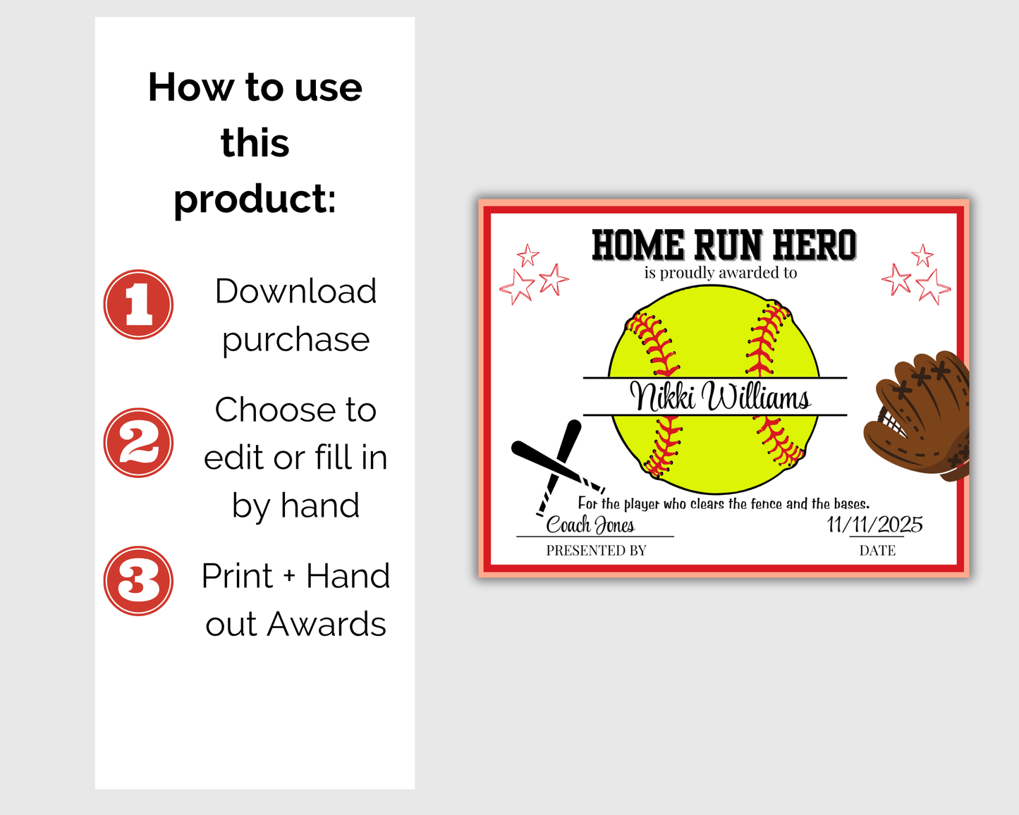 Editable Softball Award Certificates