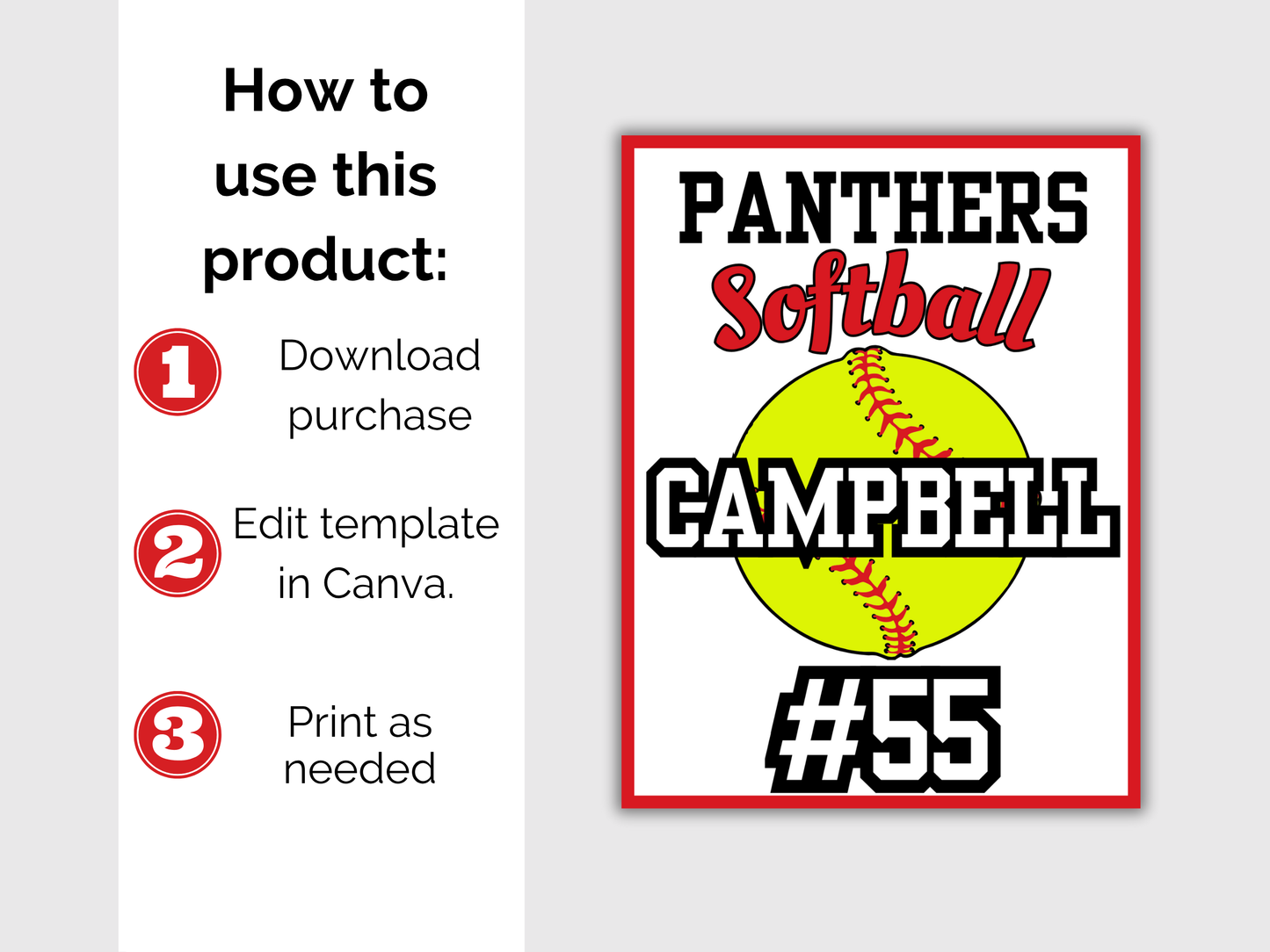 Editable Softball Locker Sign Template