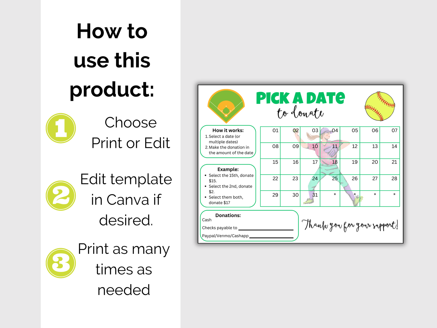 Editable Softball Pick A Date