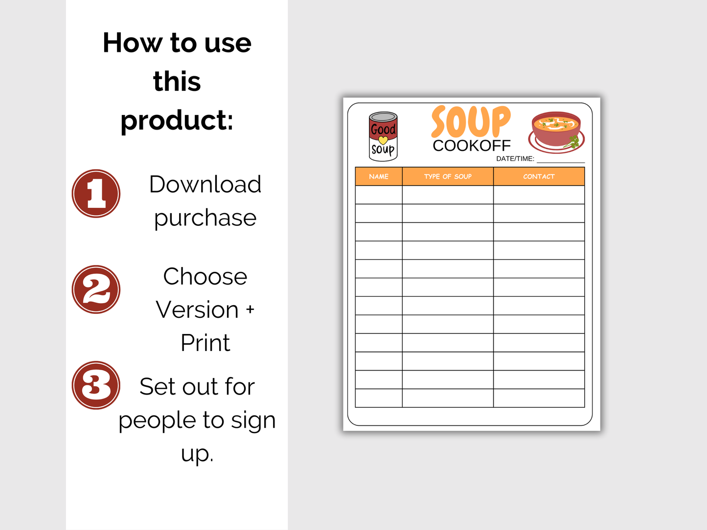 Soup Cook-off Sign Up Sheet