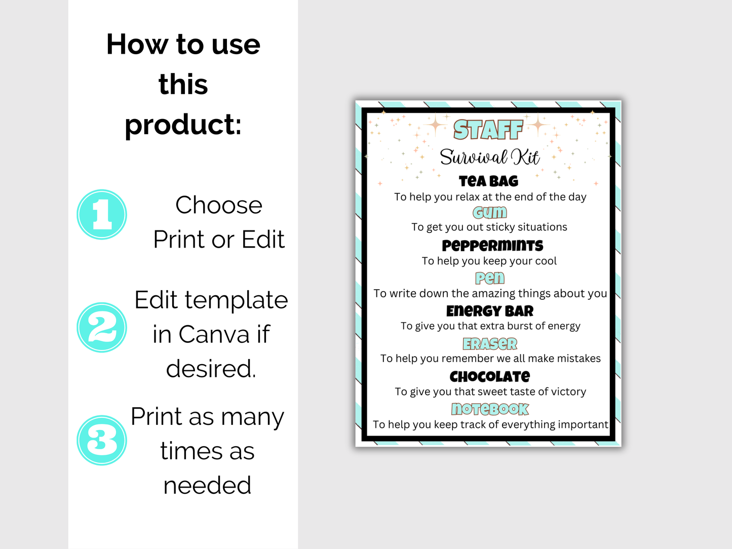 Editable Staff Survival Kit Gift Tags