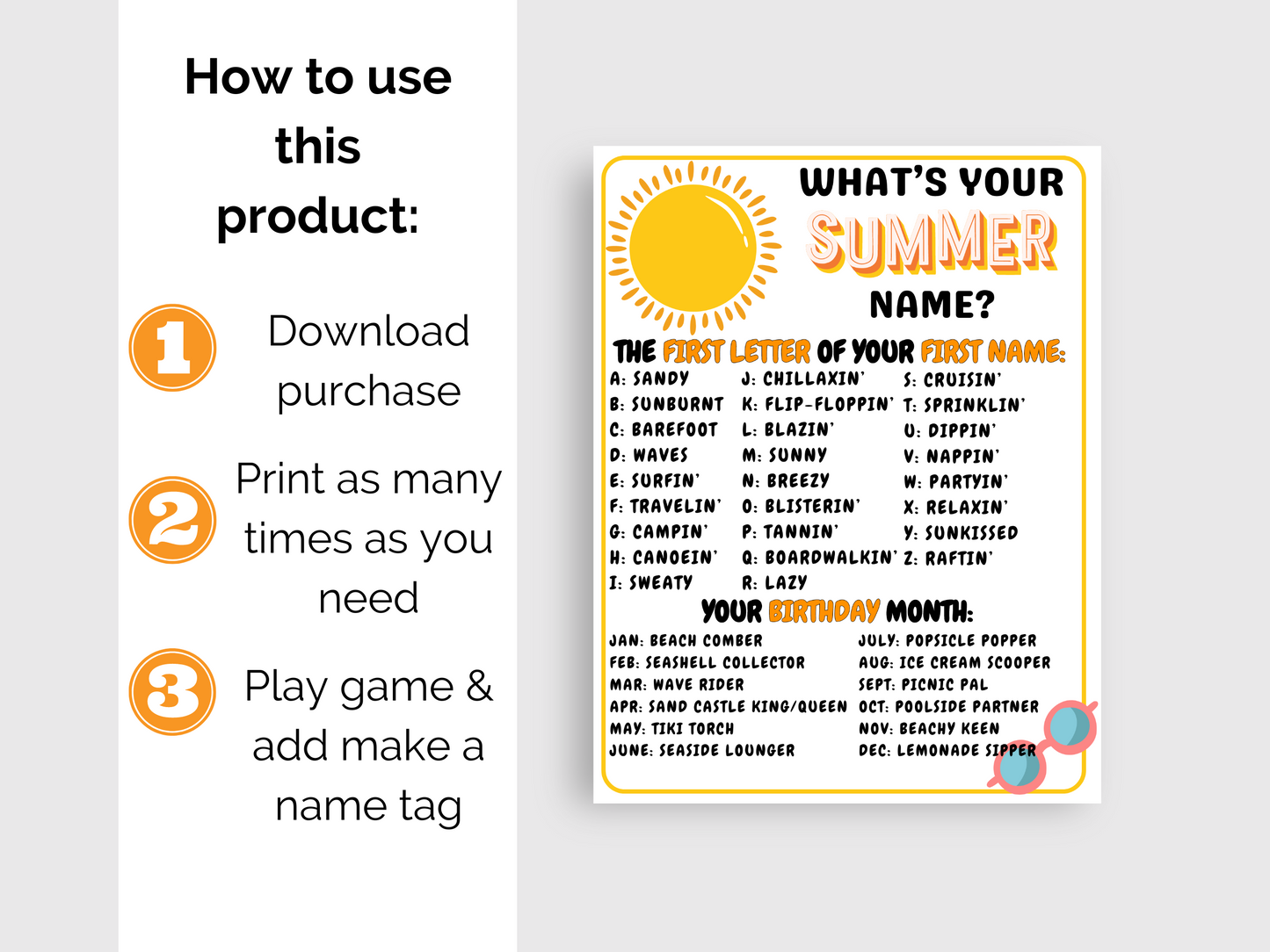 What's Your Summer Name Game + Name Tags