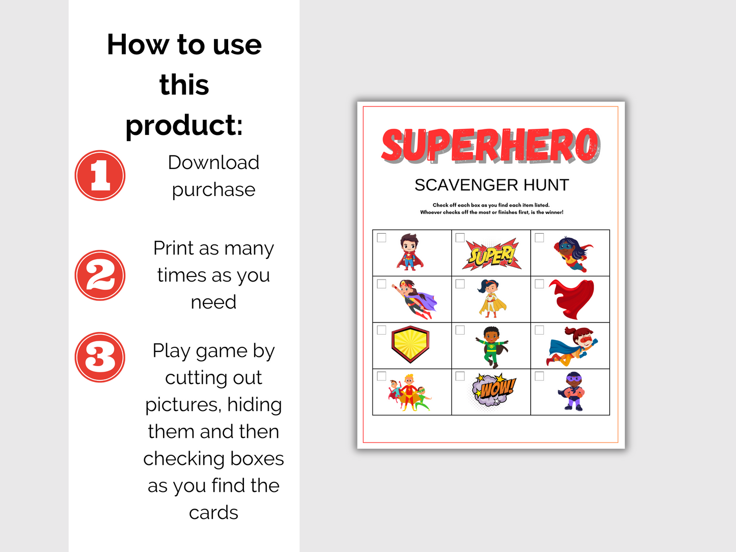 Superhero Scavenger Hunt for kids