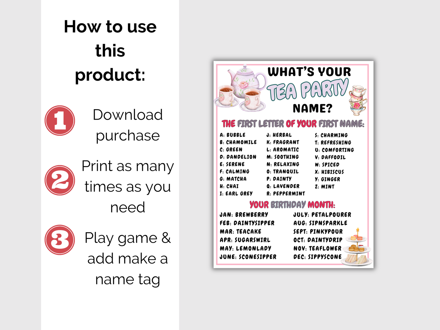 What's Your Tea Party Name Game + Name Tags