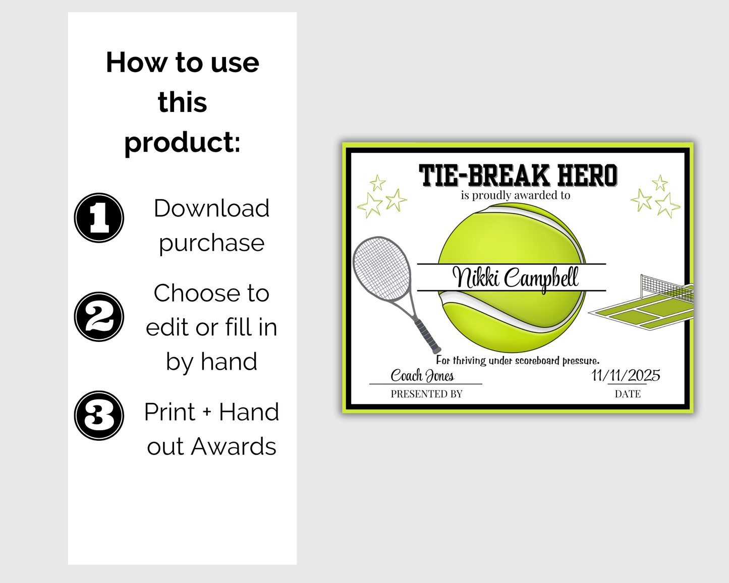 Editable Tennis Award Certificates