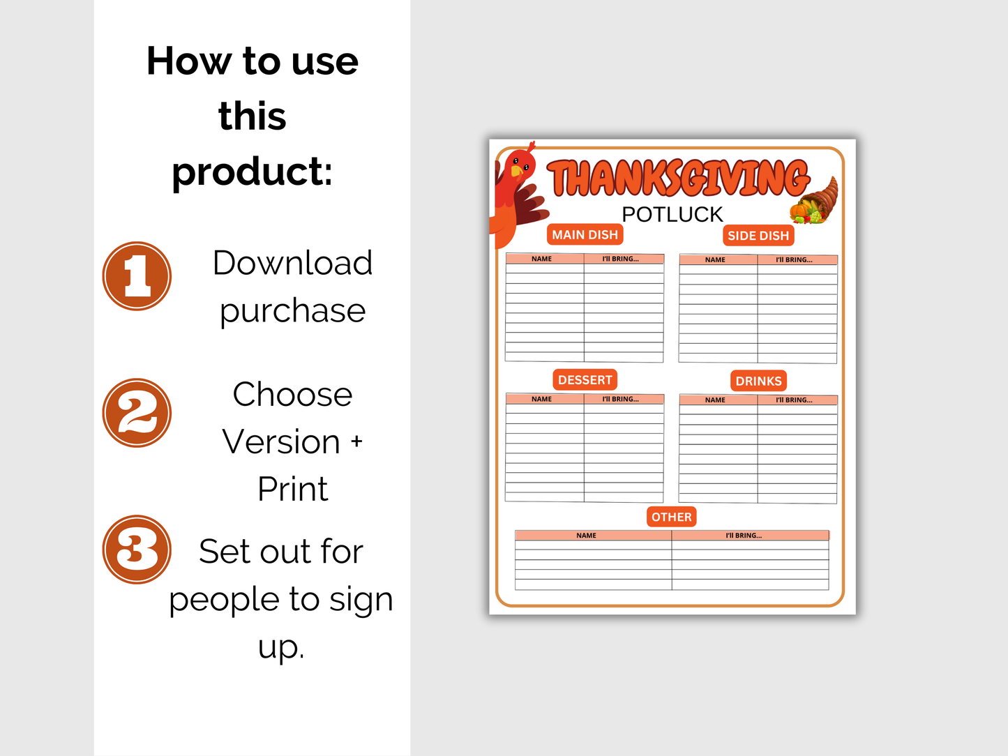 Thanksgiving Potluck Sign Up Sheet