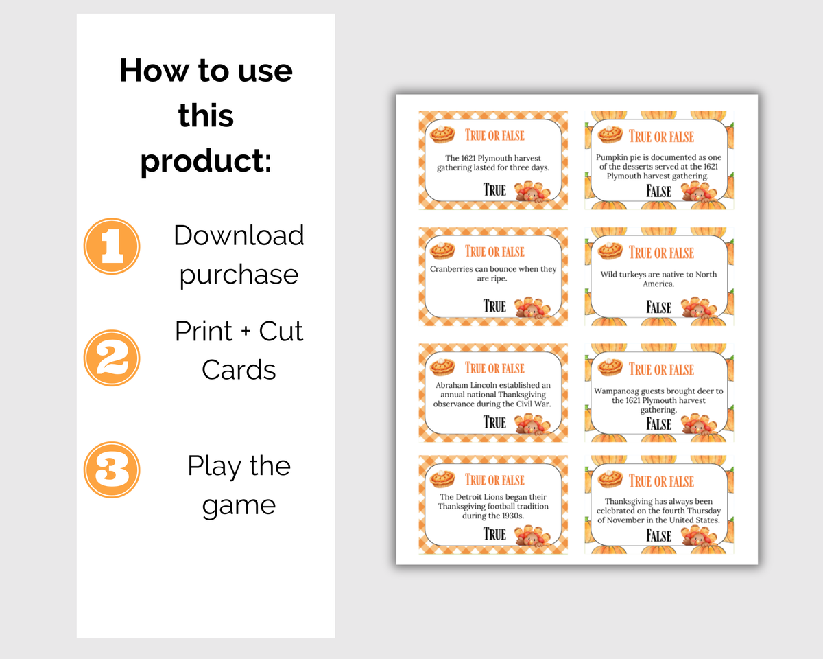 Thanksgiving True or False Card Game