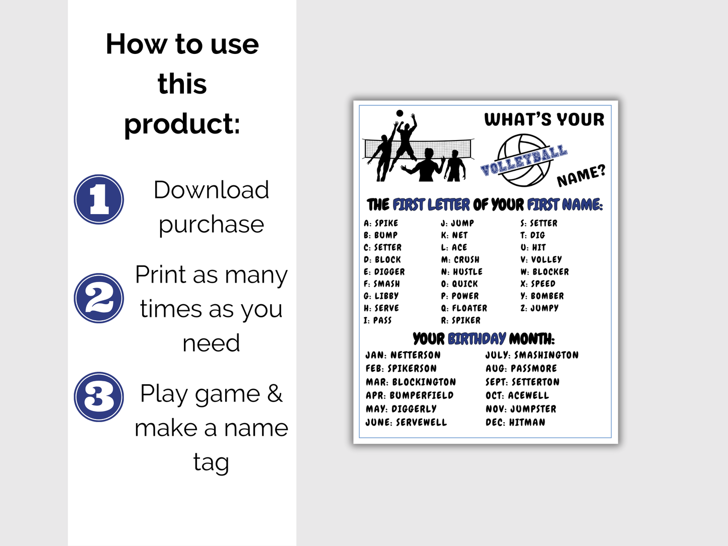 What's Your Volleyball Name Game + Name Tags