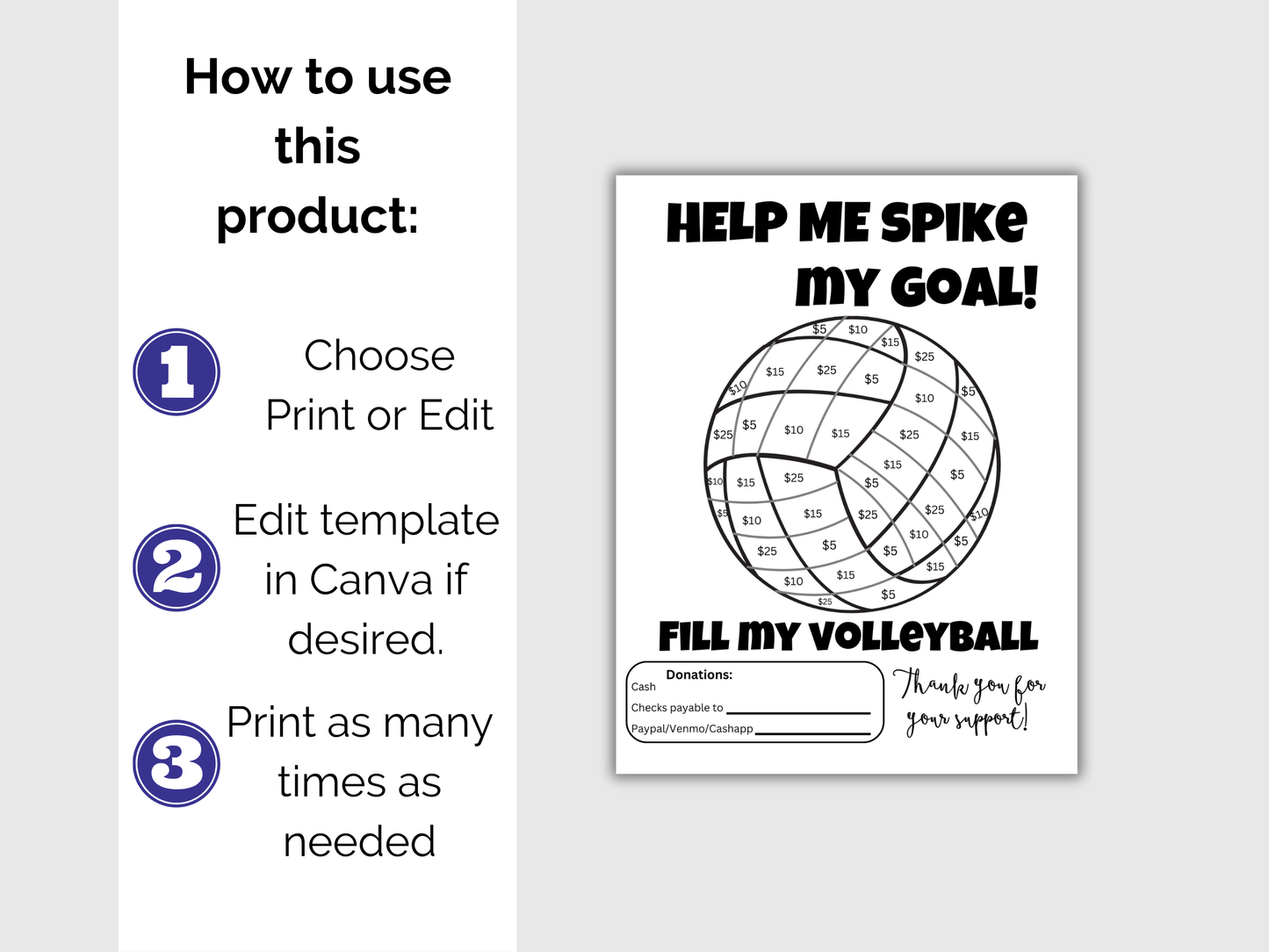 Editable Fill My Volleyball Fundraiser Template