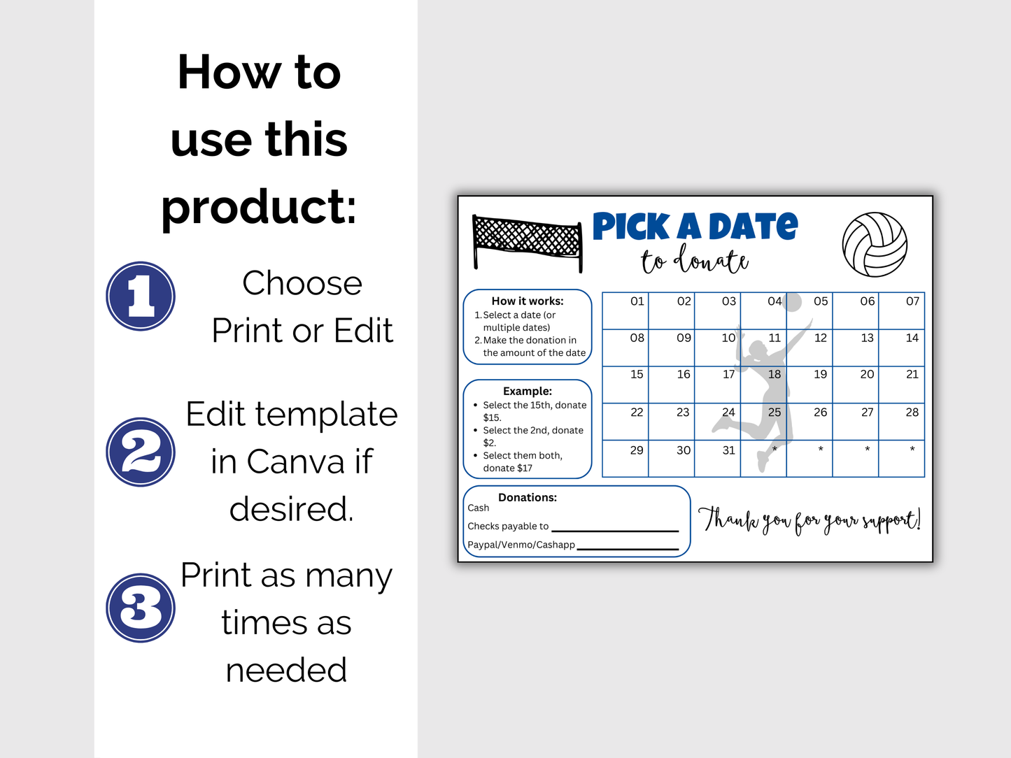 Editable Volleyball Pick A Date