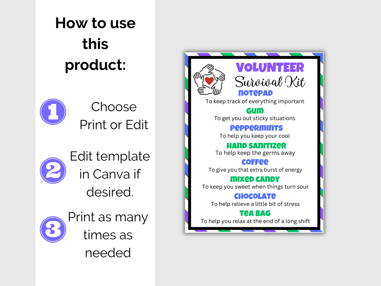 Editable Volunteer Survival Kit Gift Tags
