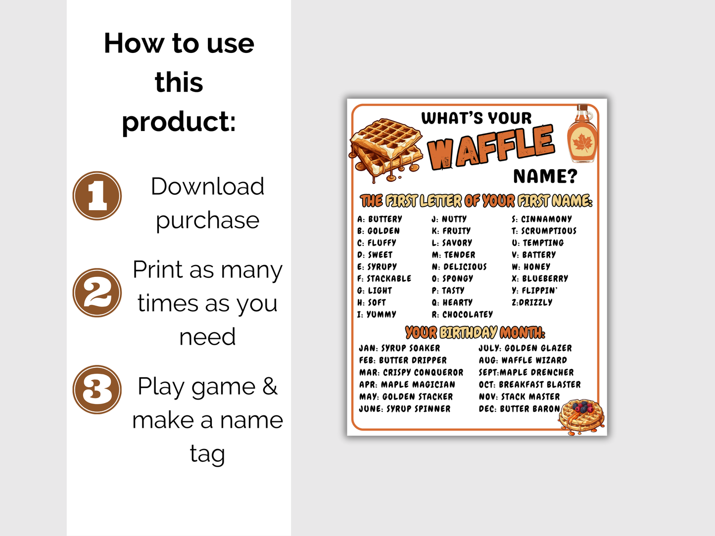 What's Your Waffle Name Game + Name Tags