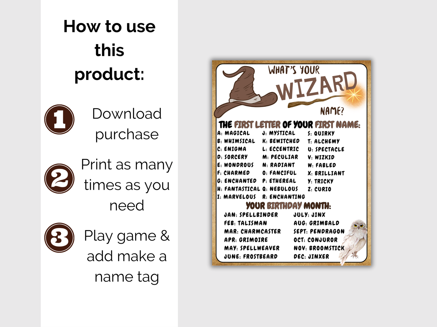 What's Your Wizard Name Game + Name Tags