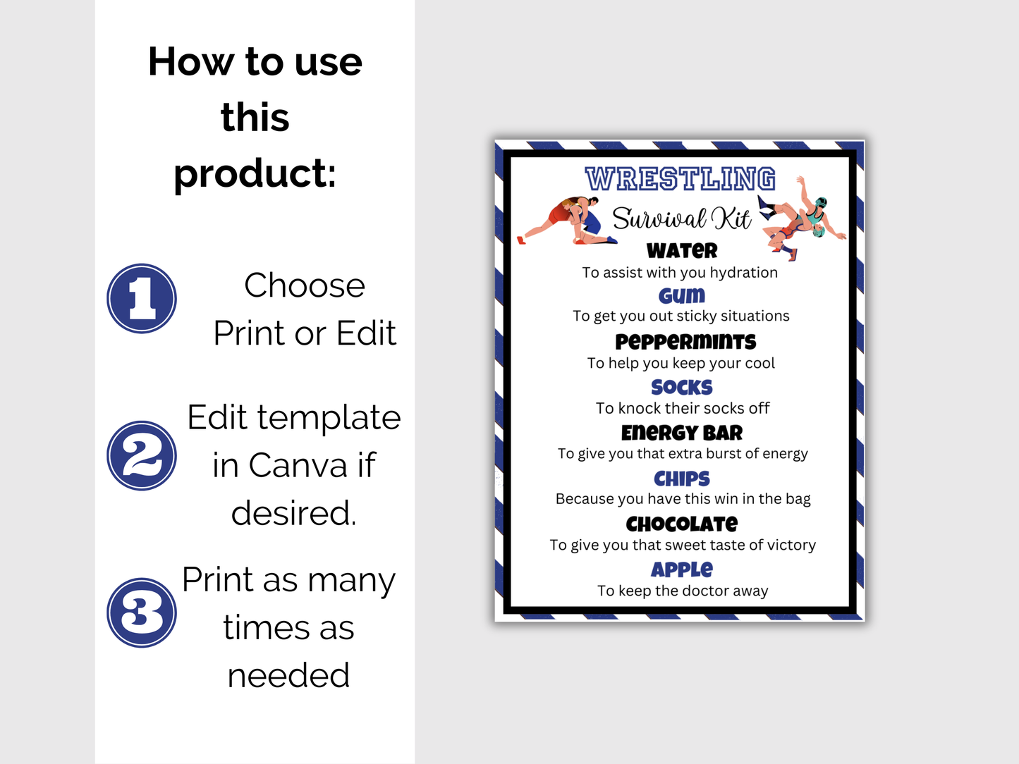 Editable Wrestling Survival Kit Gift Tag Template