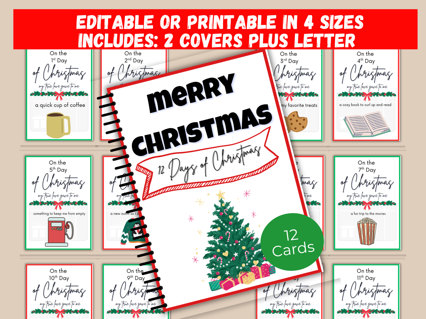 12 Days of Christmas Gift Card Book Editable