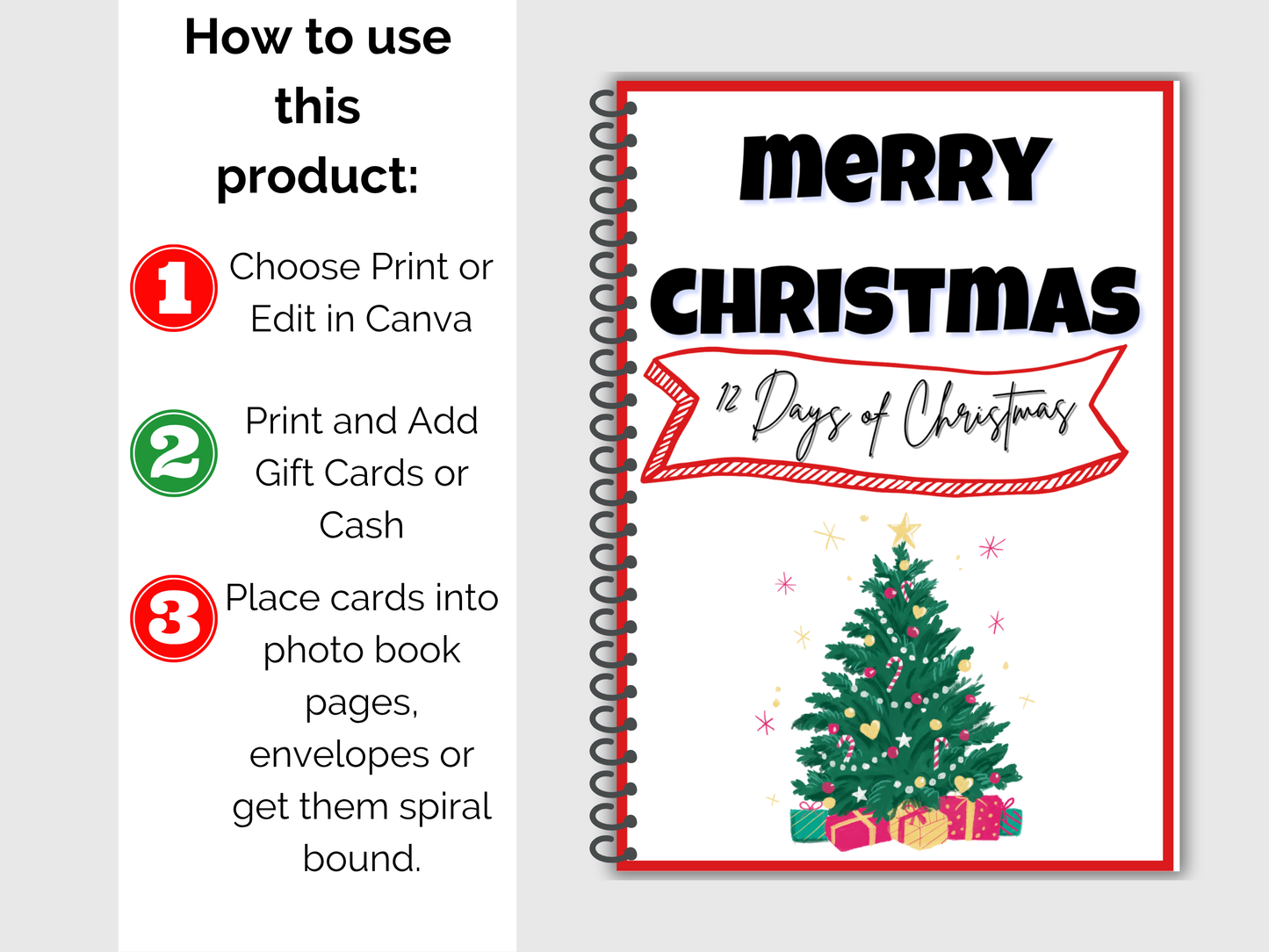 12 Days of Christmas Gift Card Book Editable