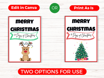12 Days of Christmas Gift Card Book Editable