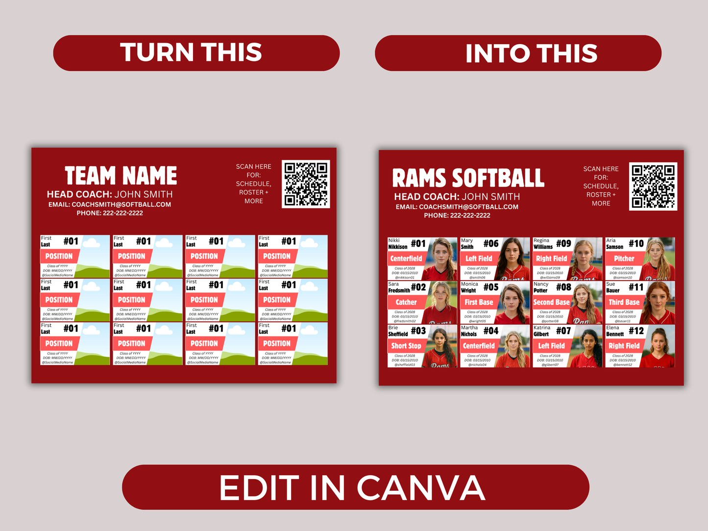 Editable 12 Player Team Roster Template
