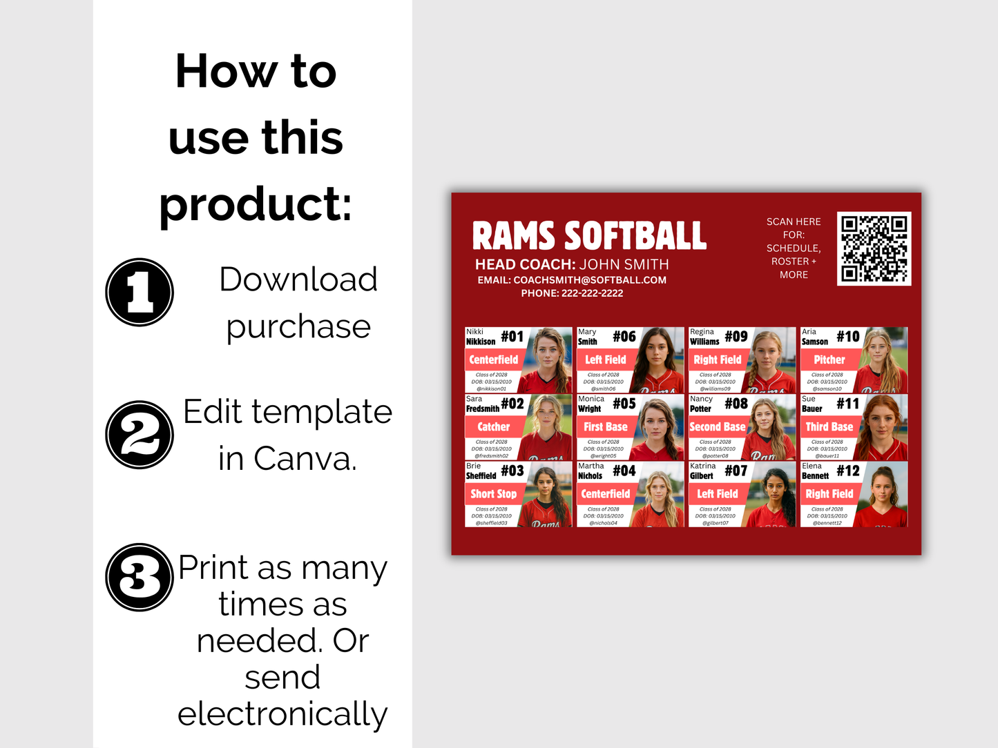 Editable 12 Player Team Roster Template