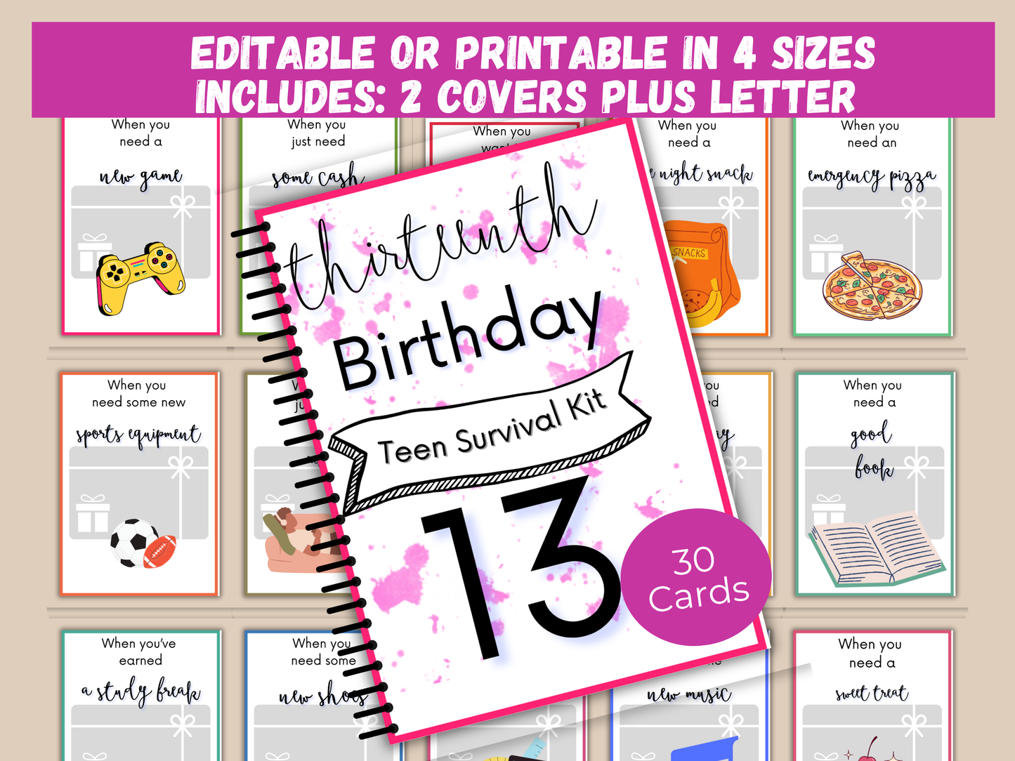 13th Birthday Gift Card Book Editable or Printable