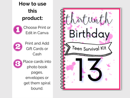 13th Birthday Gift Card Book Editable or Printable