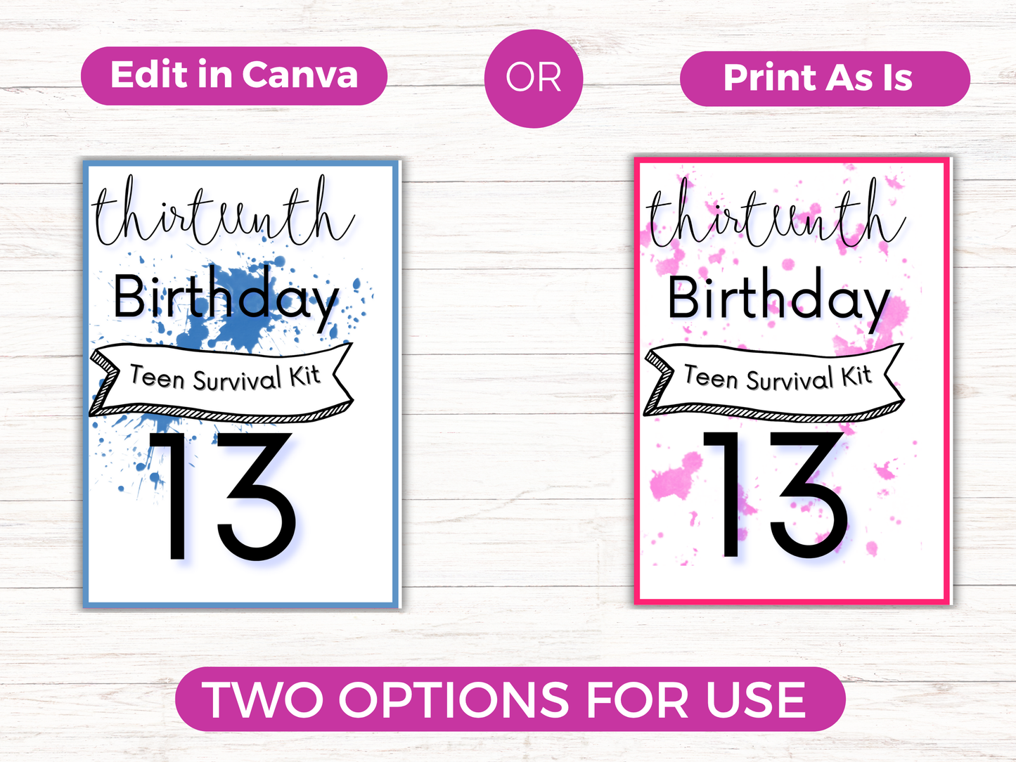 13th Birthday Gift Card Book Editable or Printable