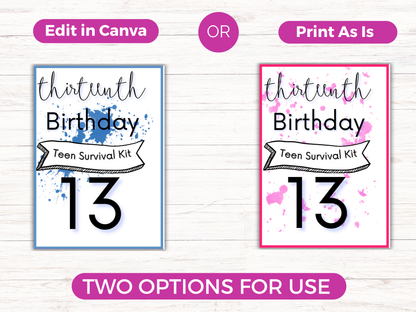 13th Birthday Gift Card Book Editable or Printable